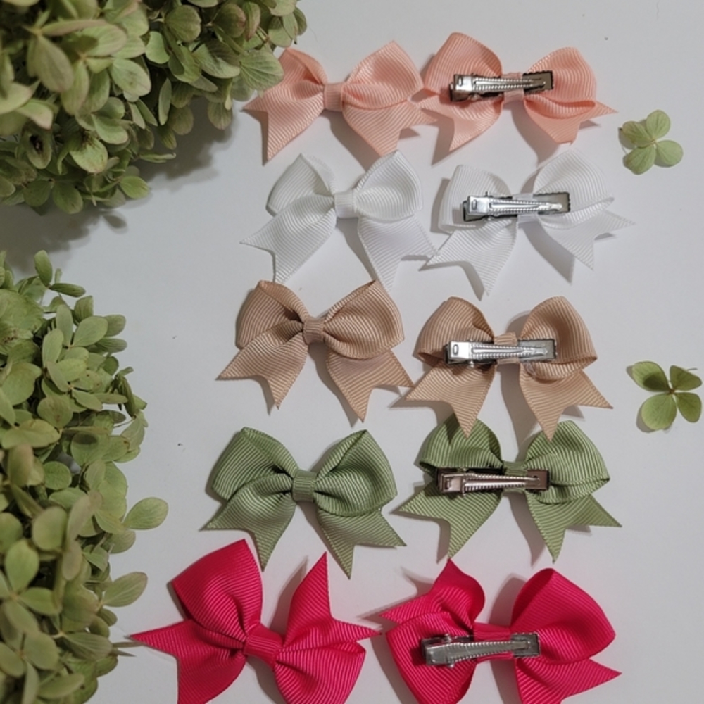 NWT Bow Hair Clips Hairbows Girls Toddlers Fashion Wedding Equestrian Prep Peach - Picture 2 of 2